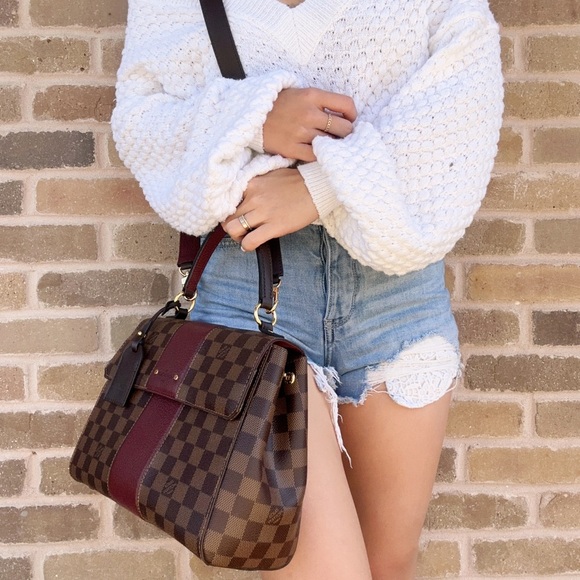 Louis Vuitton Bond Street Top Handle Bag Damier Burgundy Leather MM Brown - Picture 8 of 11